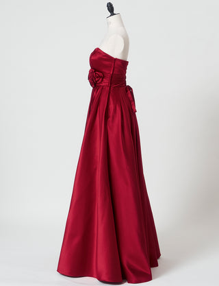 TWEED DRESS(ツイードドレス)のレッドロングドレス・サテン ｜TH1407-1-RDのトルソー全身側面画像です。