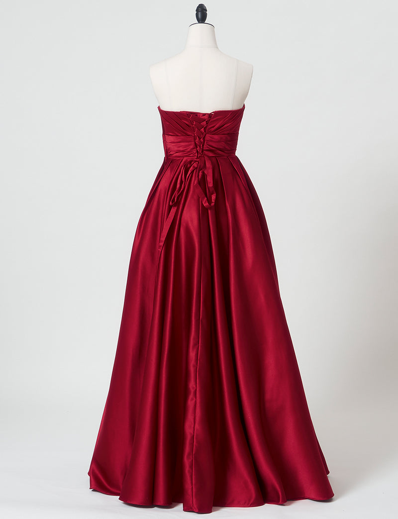 TWEED DRESS(ツイードドレス)のレッドロングドレス・サテン ｜TH1407-1-RDのトルソー全身背面画像です。