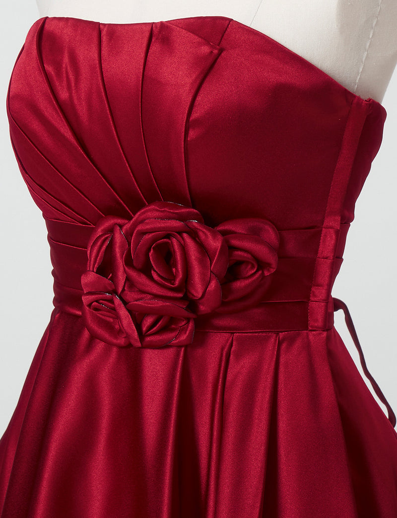 TWEED DRESS(ツイードドレス)のレッドロングドレス・サテン ｜TH1407-1-RDのトルソー上半身斜め画像です。