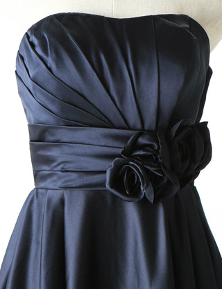 TWEED DRESS(ツイードドレス)のダークネイビーロングドレス・サテン ｜TH1407-DNYのトルソー上半身正面画像です。