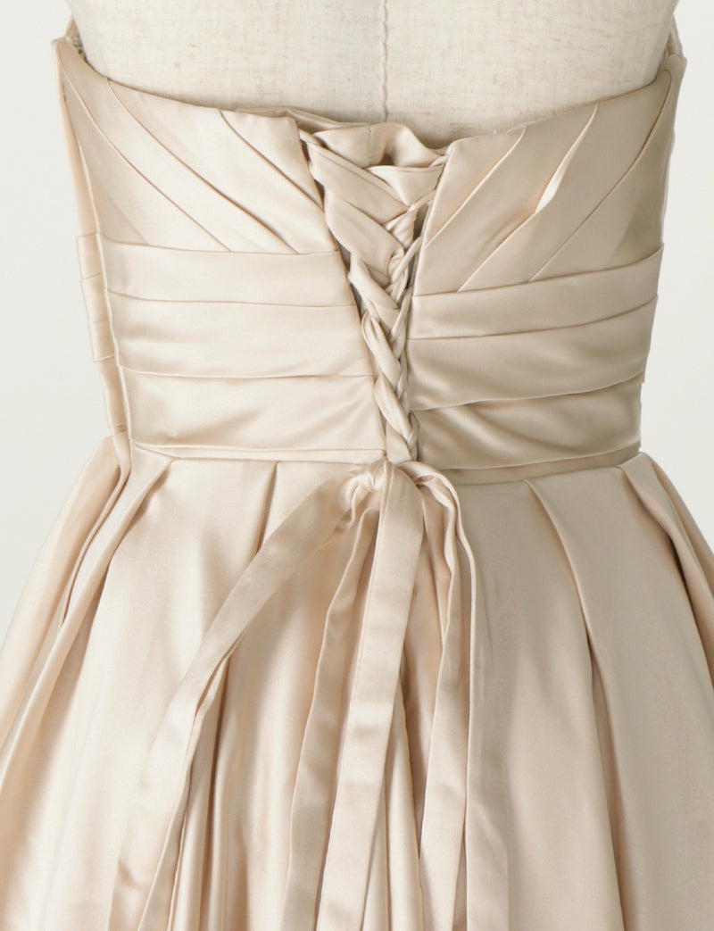 TWEED DRESS(ツイードドレス)のシャンパンゴールドロングドレス・サテン ｜TH1407-CGDのトルソー上半身背面画像です。