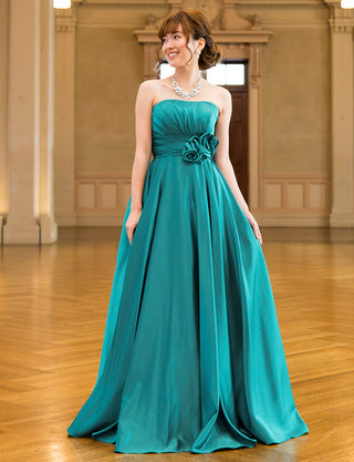 TWEED DRESS(ツイードドレス)のオールドグリーンロングドレス・サテン ｜TH1407-OGNの全身正面画像です。