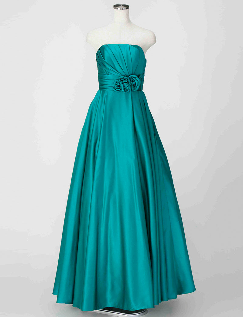TWEED DRESS(ツイードドレス)のオールドグリーンロングドレス・サテン ｜TH1407-OGNのトルソー全身正面画像です。