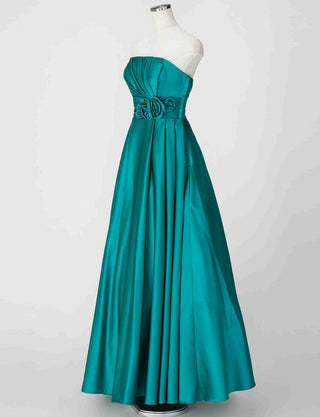 TWEED DRESS(ツイードドレス)のオールドグリーンロングドレス・サテン ｜TH1407-OGNのトルソー全身斜め画像です。