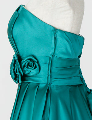 TWEED DRESS(ツイードドレス)のオールドグリーンロングドレス・サテン ｜TH1407-OGNのトルソー上半身側面画像です。