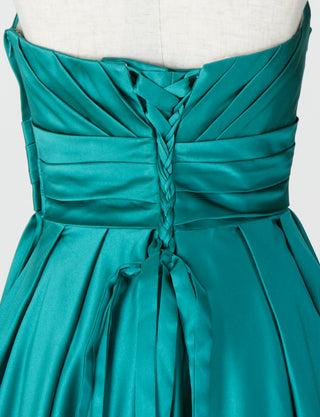 TWEED DRESS(ツイードドレス)のオールドグリーンロングドレス・サテン ｜TH1407-OGNのトルソー上半身背面画像です。