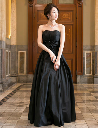TWEED DRESS(ツイードドレス)のブラックロングドレス・タフタ ｜TH1408-BKの全身正面画像です。