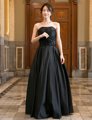 TWEED DRESS(ツイードドレス)のブラックロングドレス・タフタ ｜TH1408-BKの全身正面画像です。