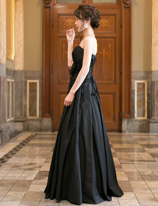 TWEED DRESS(ツイードドレス)のブラックロングドレス・タフタ ｜TH1408-BKの全身側面画像です。