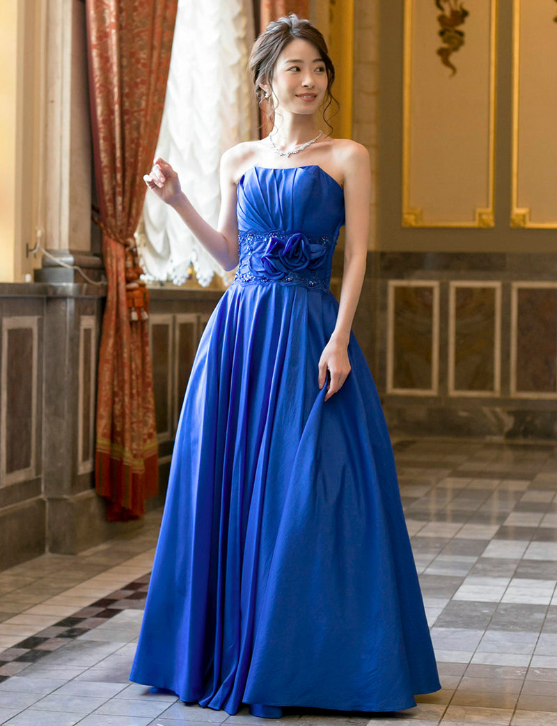 TWEED DRESS(ツイードドレス)のロイヤルブルーロングドレス・タフタ ｜TH1408-RBLの全身正面画像です。