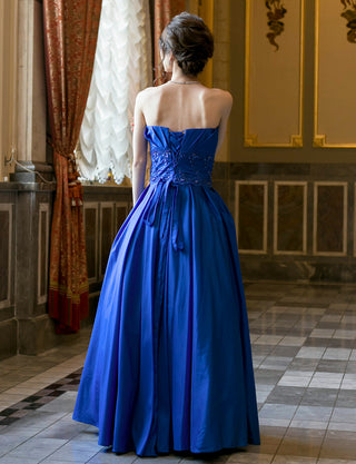TWEED DRESS(ツイードドレス)のロイヤルブルーロングドレス・タフタ ｜TH1408-RBLの全身背面画像です。