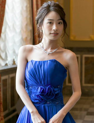 TWEED DRESS(ツイードドレス)のロイヤルブルーロングドレス・タフタ ｜TH1408-RBLの上半身正面画像です。