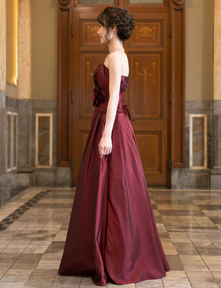 TWEED DRESS(ツイードドレス)のワインレッドロングドレス・タフタ ｜TH1408-WRDの全身側面画像です。