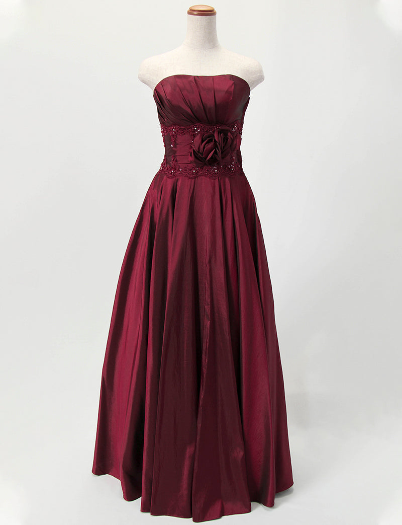 TWEED DRESS(ツイードドレス)のワインレッドロングドレス・タフタ ｜TH1408-WRDのトルソー全身正面画像です。