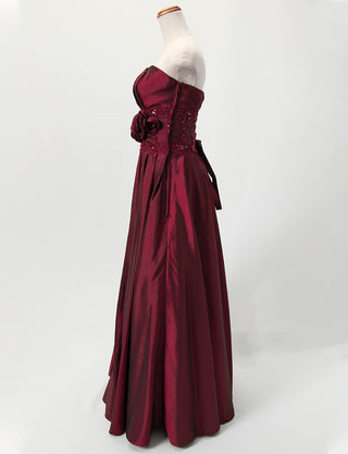 TWEED DRESS(ツイードドレス)のワインレッドロングドレス・タフタ ｜TH1408-WRDのトルソー全身側面画像です。