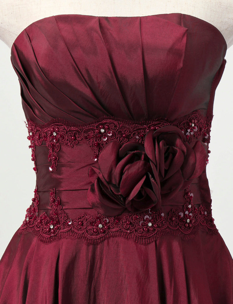 TWEED DRESS(ツイードドレス)のワインレッドロングドレス・タフタ ｜TH1408-WRDのトルソー上半身正面画像です。