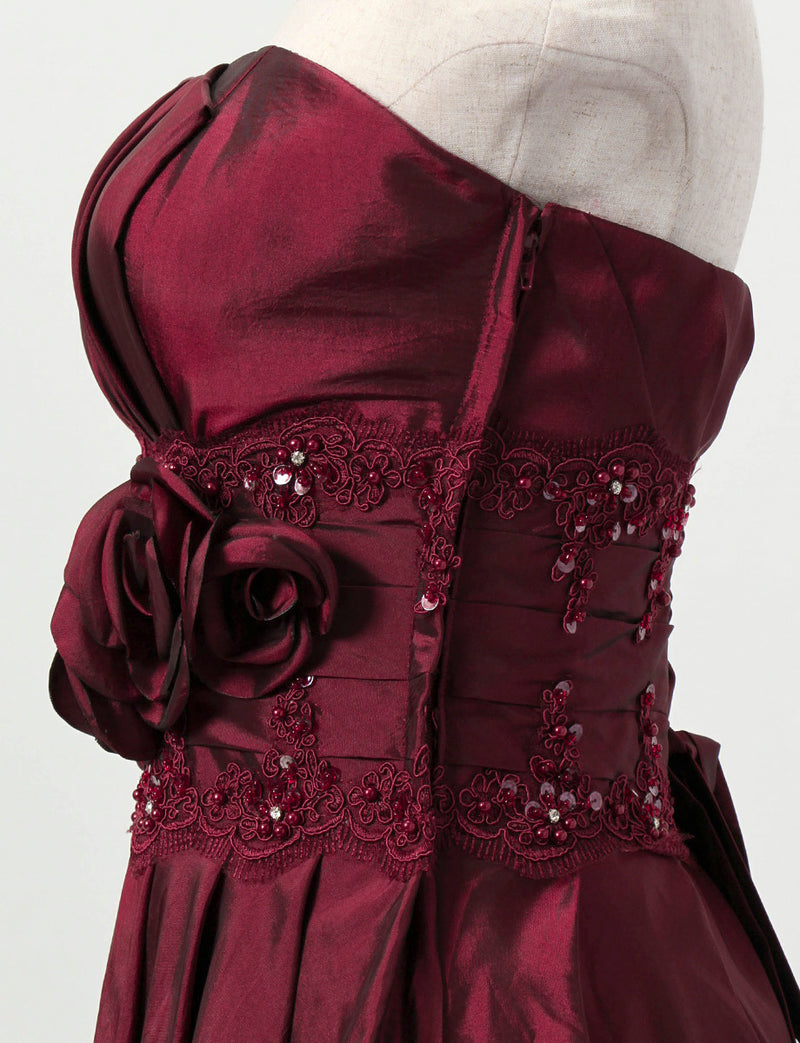TWEED DRESS(ツイードドレス)のワインレッドロングドレス・タフタ ｜TH1408-WRDのトルソー上半身側面画像です。