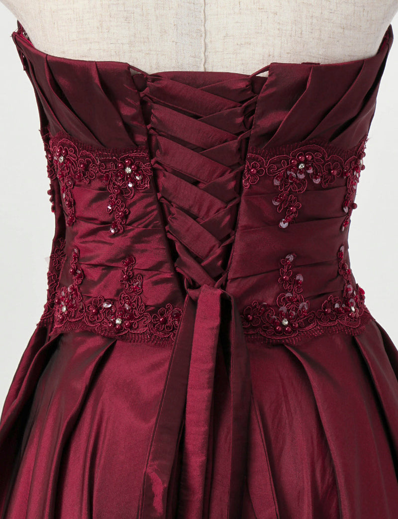 TWEED DRESS(ツイードドレス)のワインレッドロングドレス・タフタ ｜TH1408-WRDのトルソー上半身背面画像です。
