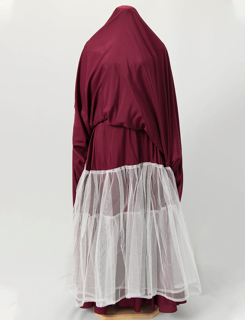 TWEED DRESS(ツイードドレス)のワインレッドロングドレス・タフタ ｜TH1408-WRDのスカートパニエ画像です。