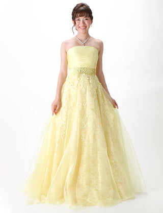 TWEED DRESS(ツイードドレス)のレモンイエローロングドレス・オーガンジー ｜TH1430-LYWの全身正面画像です。