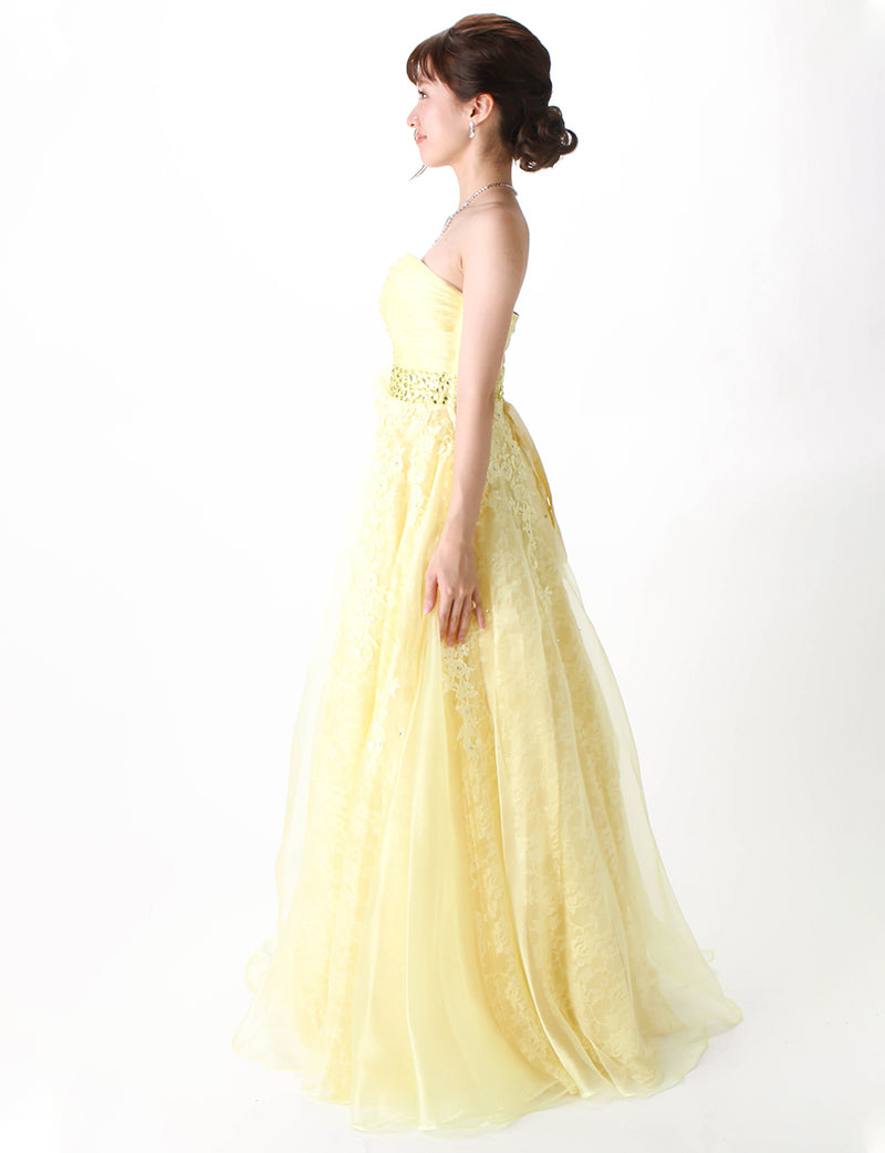 TWEED DRESS(ツイードドレス)のレモンイエローロングドレス・オーガンジー ｜TH1430-LYWの全身側面画像です。