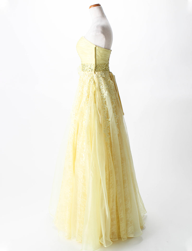 TWEED DRESS(ツイードドレス)のレモンイエローロングドレス・オーガンジー ｜TH1430-LYWのトルソー全身側面画像です。