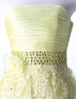 TWEED DRESS(ツイードドレス)のレモンイエローロングドレス・オーガンジー ｜TH1430-LYWのトルソー上半身正面画像です。