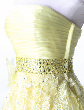 TWEED DRESS(ツイードドレス)のレモンイエローロングドレス・オーガンジー ｜TH1430-LYWのトルソー上半身斜め画像です。