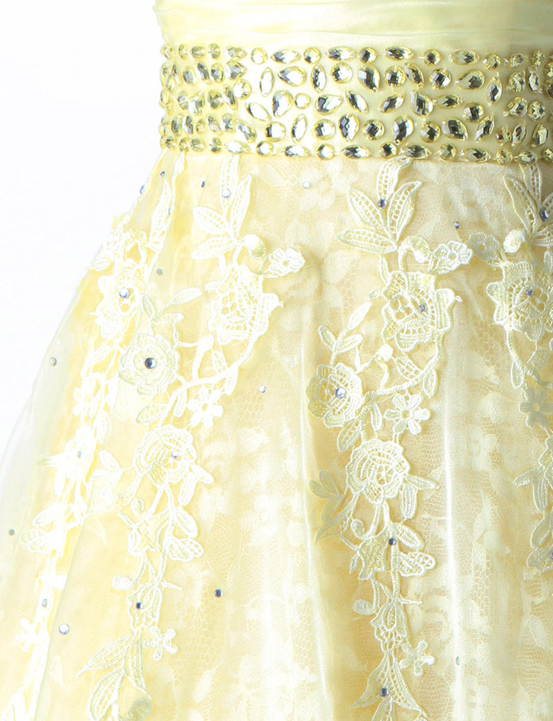 TWEED DRESS(ツイードドレス)のレモンイエローロングドレス・オーガンジー ｜TH1430-LYWの上半身ウエスト装飾拡大画像です。