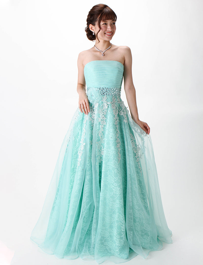 TWEED DRESS(ツイードドレス)のアクアミントロングドレス・オーガンジー ｜TH1430-AMTの全身正面画像です。