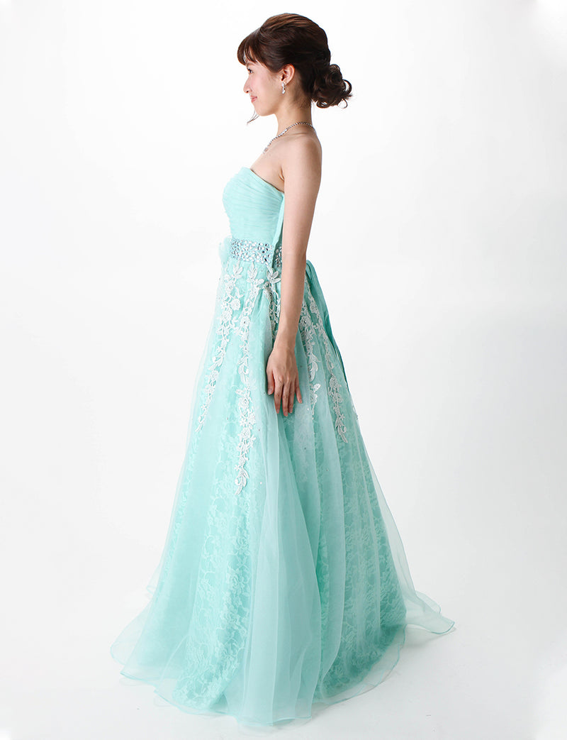 TWEED DRESS(ツイードドレス)のアクアミントロングドレス・オーガンジー ｜TH1430-AMTの全身側面画像です。