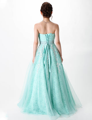 TWEED DRESS(ツイードドレス)のアクアミントロングドレス・オーガンジー ｜TH1430-AMTの全身背面画像です。