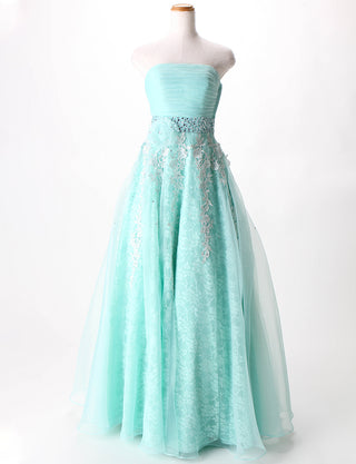 TWEED DRESS(ツイードドレス)のアクアミントロングドレス・オーガンジー ｜TH1430-AMTのトルソー全身正面画像です。