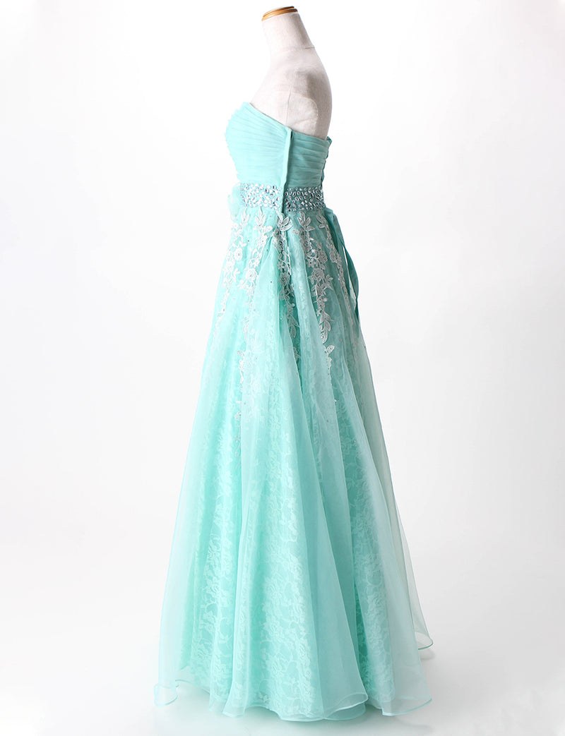 TWEED DRESS(ツイードドレス)のアクアミントロングドレス・オーガンジー ｜TH1430-AMTのトルソー全身側面画像です。