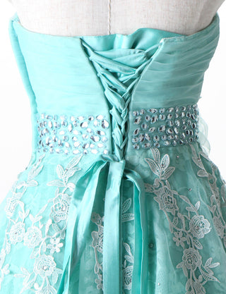 TWEED DRESS(ツイードドレス)のアクアミントロングドレス・オーガンジー ｜TH1430-AMTのトルソー上半身背面画像です。