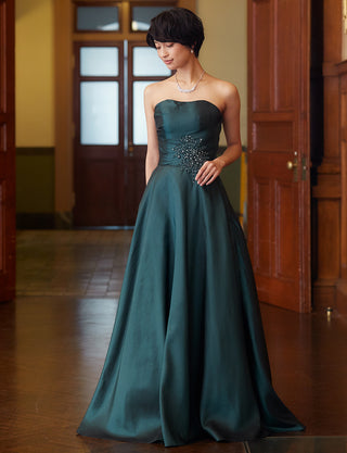 TWEED DRESS(ツイードドレス)のグリーンブラックロングドレス・タフタ｜TH1432-1-GNBKの全身正面画像です。