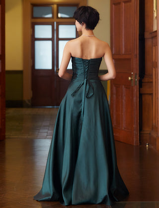 TWEED DRESS(ツイードドレス)のグリーンブラックロングドレス・タフタ｜TH1432-1-GNBKの全身背面画像です。