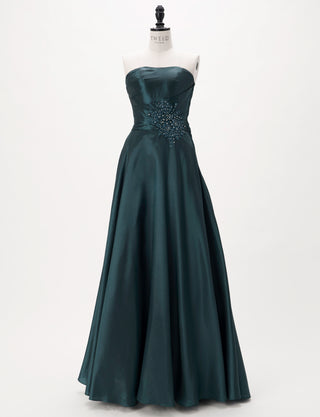 TWEED DRESS(ツイードドレス)のグリーンブラックロングドレス・タフタ｜TH1432-1-GNBKのトルソー全身正面画像です。