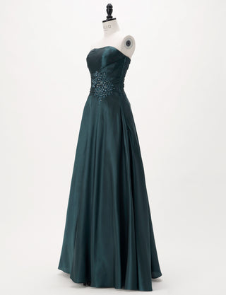 TWEED DRESS(ツイードドレス)のグリーンブラックロングドレス・タフタ｜TH1432-1-GNBKのトルソー全身斜め画像です。