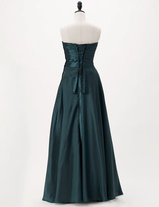 TWEED DRESS(ツイードドレス)のグリーンブラックロングドレス・タフタ｜TH1432-1-GNBKのトルソー全身背面画像です。
