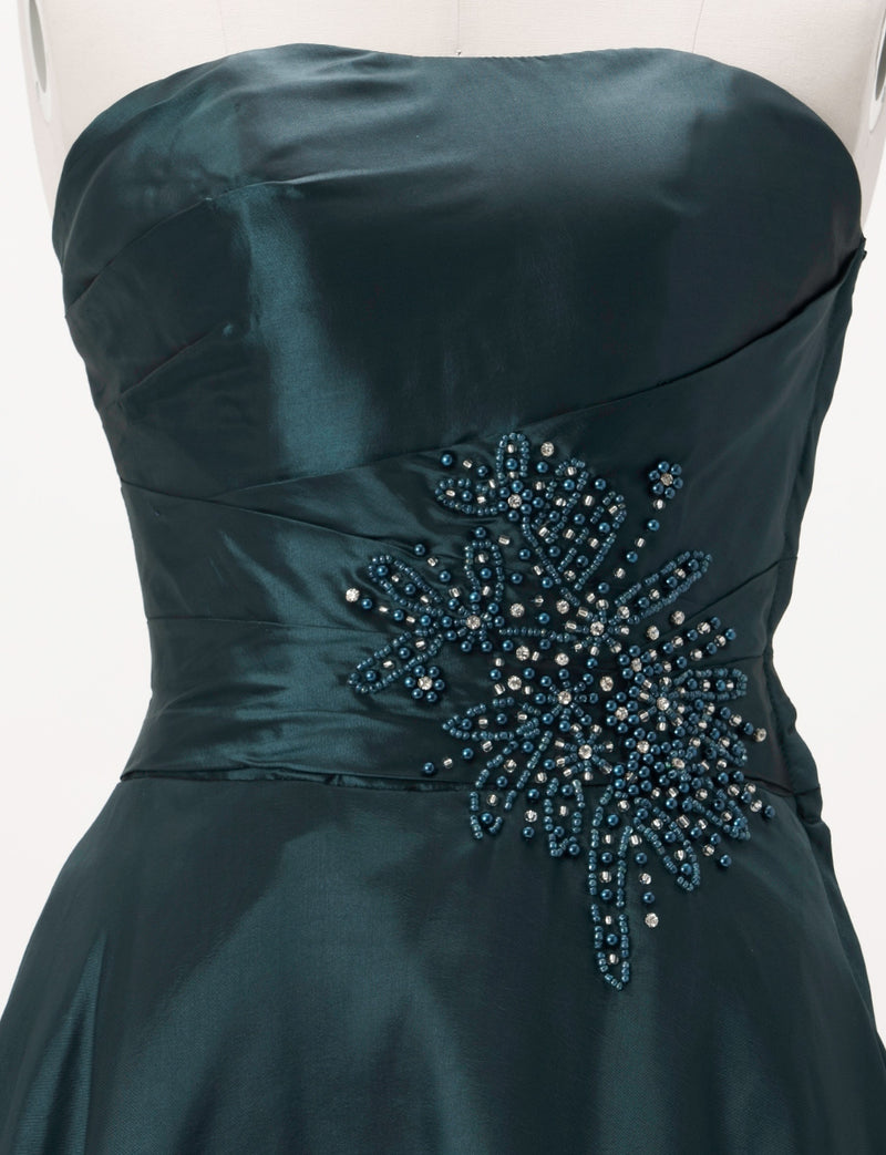 TWEED DRESS(ツイードドレス)のグリーンブラックロングドレス・タフタ｜TH1432-1-GNBKのトルソー上半身正面画像です。