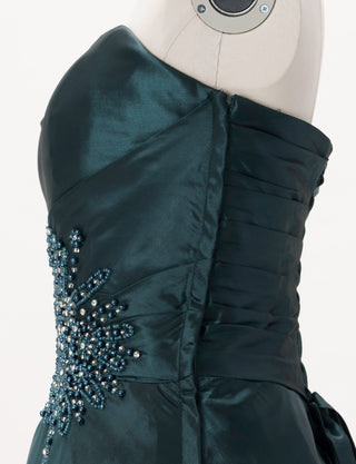 TWEED DRESS(ツイードドレス)のグリーンブラックロングドレス・タフタ｜TH1432-1-GNBKのトルソー上半身側面画像です。