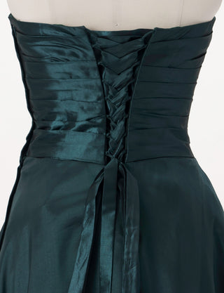 TWEED DRESS(ツイードドレス)のグリーンブラックロングドレス・タフタ｜TH1432-1-GNBKのトルソー上半身背面画像です。