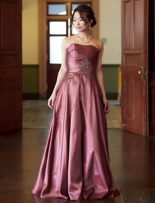 TWEED DRESS(ツイードドレス)のピンクローズロングドレス・タフタ｜TH1432-1-PKRの全身正面画像です。