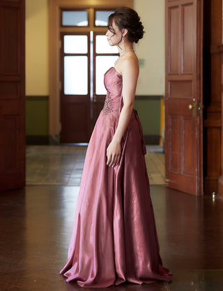 TWEED DRESS(ツイードドレス)のピンクローズロングドレス・タフタ｜TH1432-1-PKRの全身側面画像です。