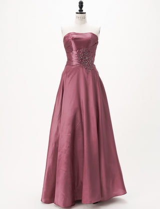 TWEED DRESS(ツイードドレス)のピンクローズロングドレス・タフタ｜TH1432-1-PKRのトルソー全身正面画像です。