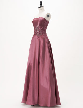 TWEED DRESS(ツイードドレス)のピンクローズロングドレス・タフタ｜TH1432-1-PKRのトルソー全身斜め画像です。