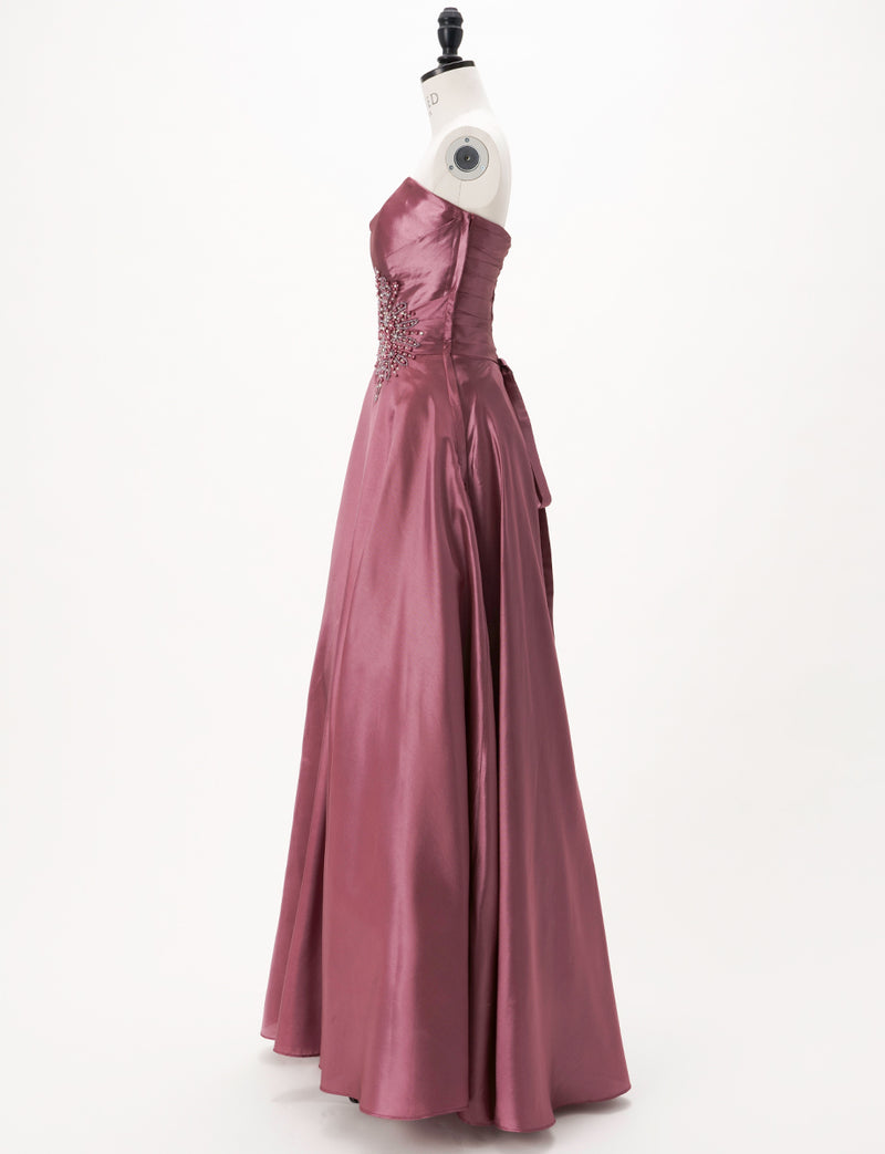 TWEED DRESS(ツイードドレス)のピンクローズロングドレス・タフタ｜TH1432-1-PKRのトルソー全身側面画像です。