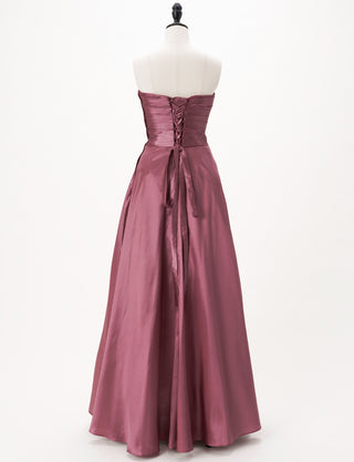 TWEED DRESS(ツイードドレス)のピンクローズロングドレス・タフタ｜TH1432-1-PKRのトルソー全身背面画像です。