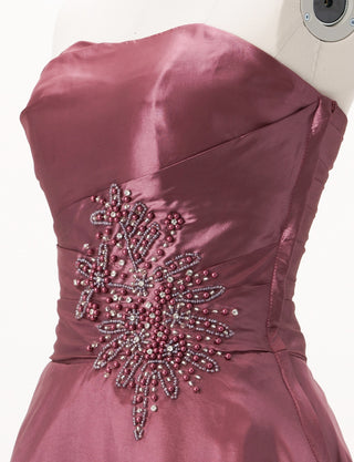 TWEED DRESS(ツイードドレス)のピンクローズロングドレス・タフタ｜TH1432-1-PKRのトルソー上半身斜め画像です。